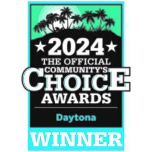 2024 Official Community’s Choice Awards Daytona winner badge in black, teal, and white