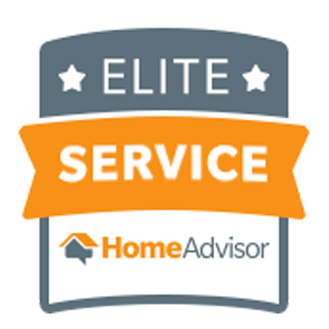 HomeAdvisor Elite Service badge with gray, orange, and white ribbon design