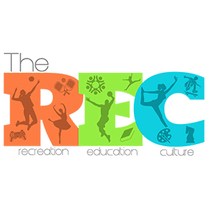 Colorful “The REC” logo with silhouettes for recreation, education, and culture