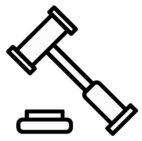 Gavel and sounding block, used in a courtroom or auction.