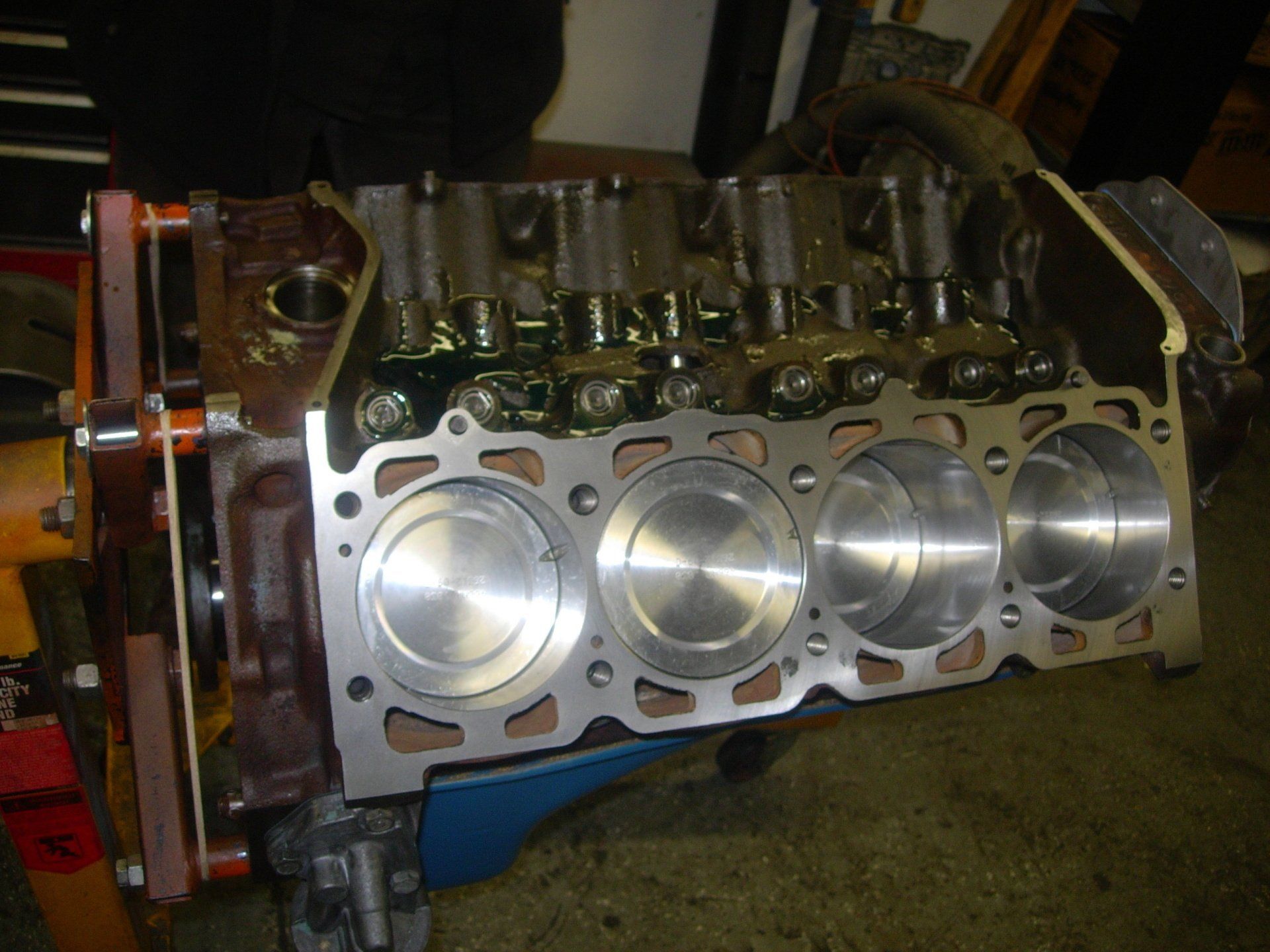 A close up of a block of a car engine