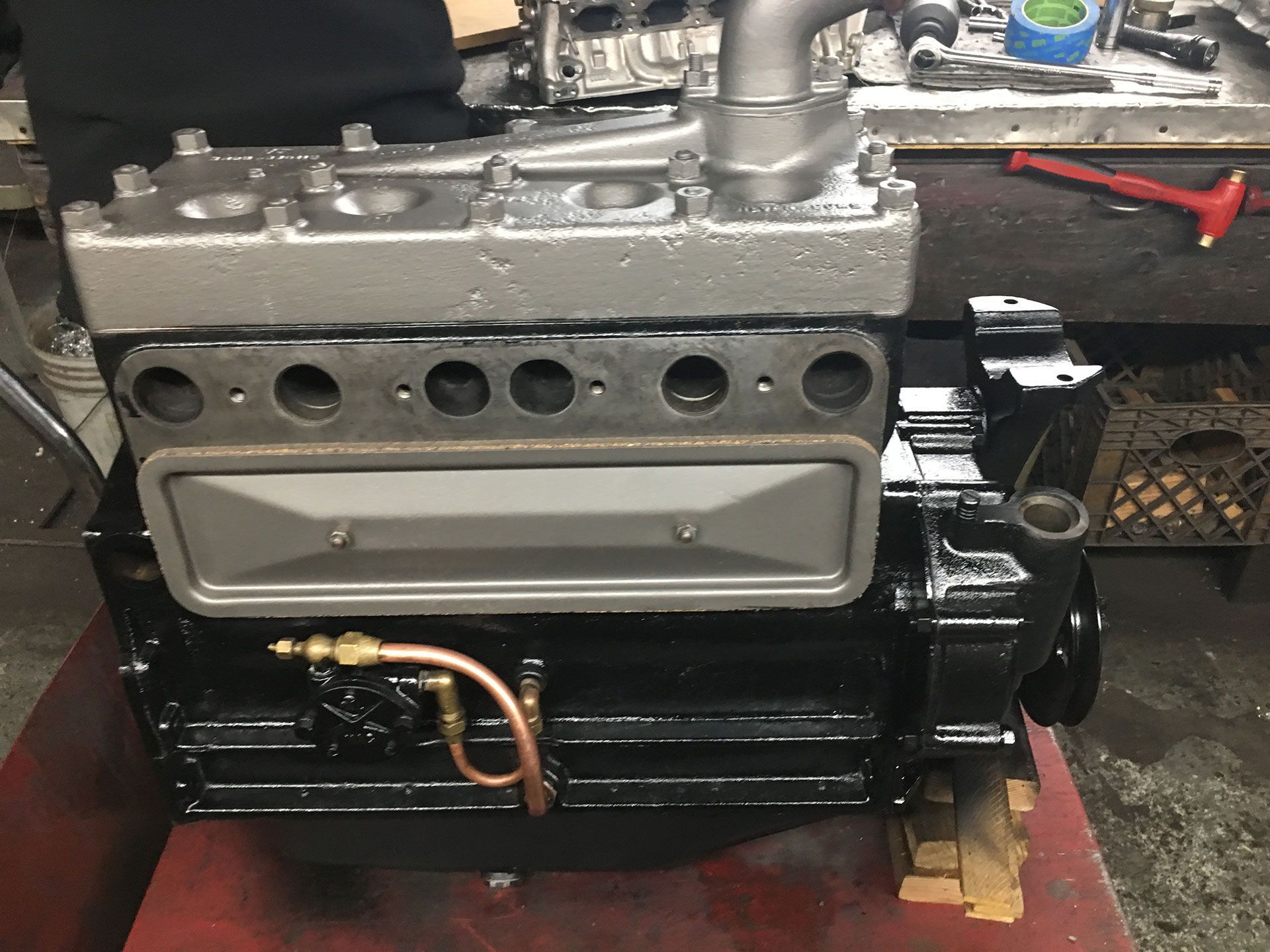 A small auto engine on a table