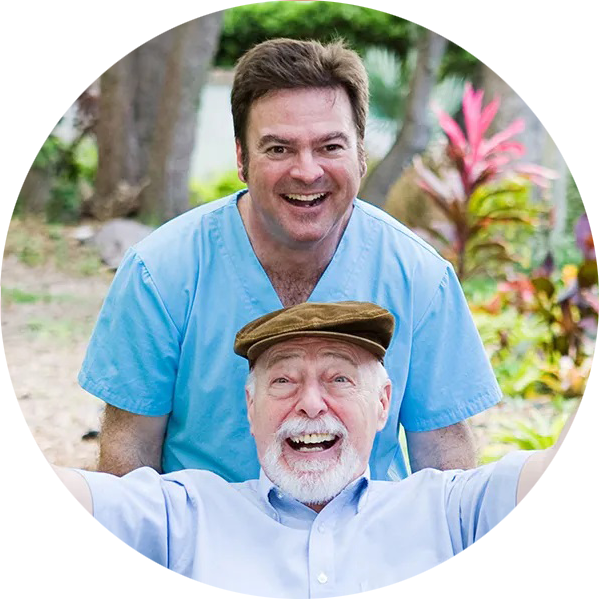 Happy old man and younger man