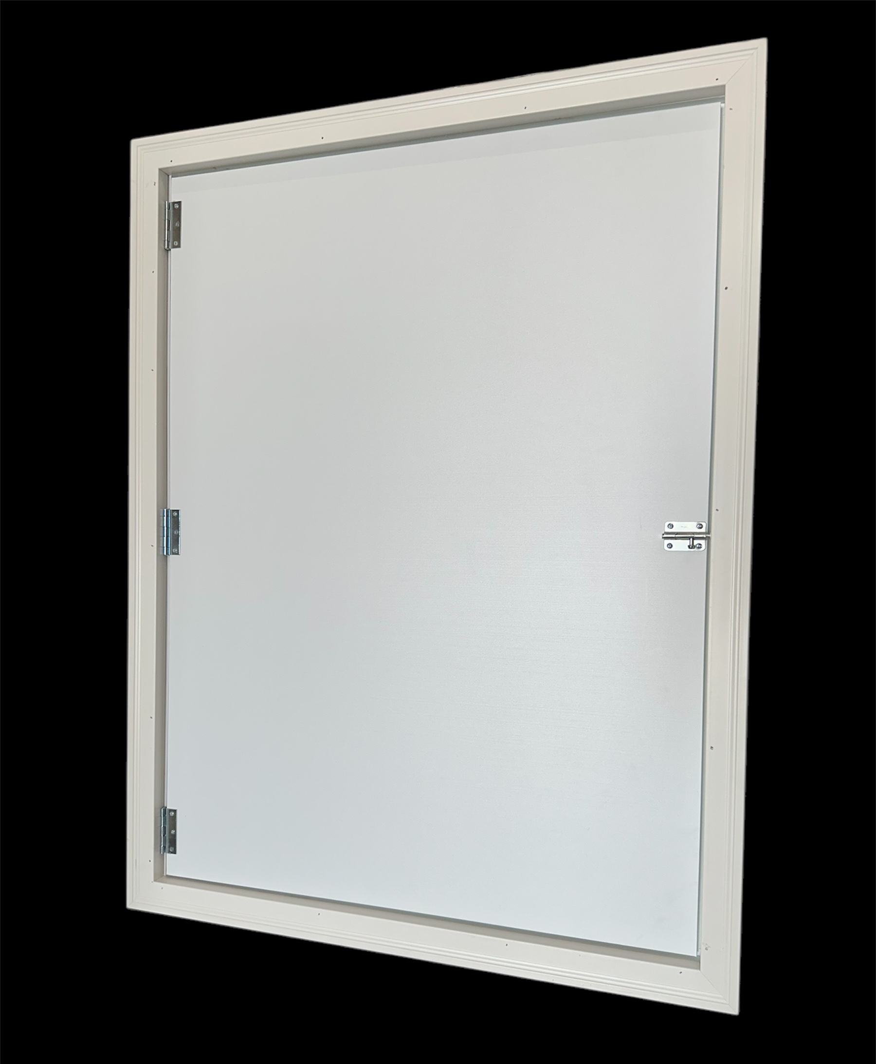 A white Crawl Door on a black background.