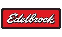 A red and white edelbrock logo on a white background.