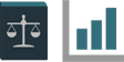 Law book and business graph icon