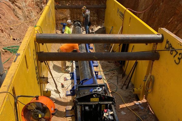 Horizontal boring in progress