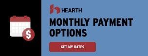 Hearth monthly payment options banner with calendar icon and “Get My Rates” button