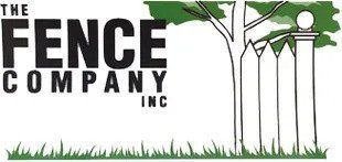 The Fence Company Inc. logo with black text and a white fence graphic on a green grass background