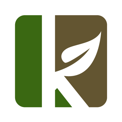 Green and brown square logo with a white "K" and leaf design.