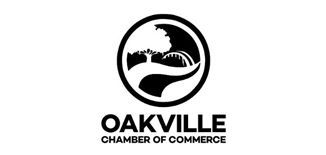 Oakville Chamber of Commerce logo: A tree and bridge within a circle,