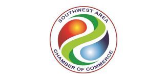 Logo for Southwest Area Chamber of Commerce, featuring an abstract design with overlapping shapes and text.