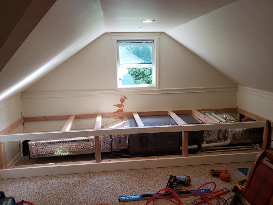 A room with a ceiling that has a window in it