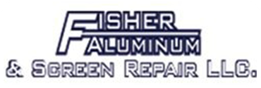 Logo for Fisher Aluminum & Screen Repair, LLC in blue and white text
