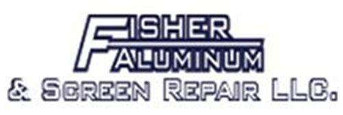 Logo for Fisher Aluminum & Screen Repair, LLC in blue and white text