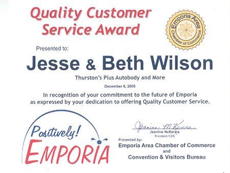 Thurston's Plus Auto Body & Automotive Award