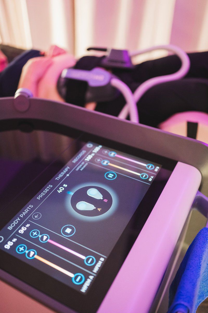 A close up of a device with a purple screen