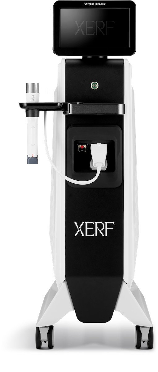 Medical device, black and white aesthetic and touchscreen display.