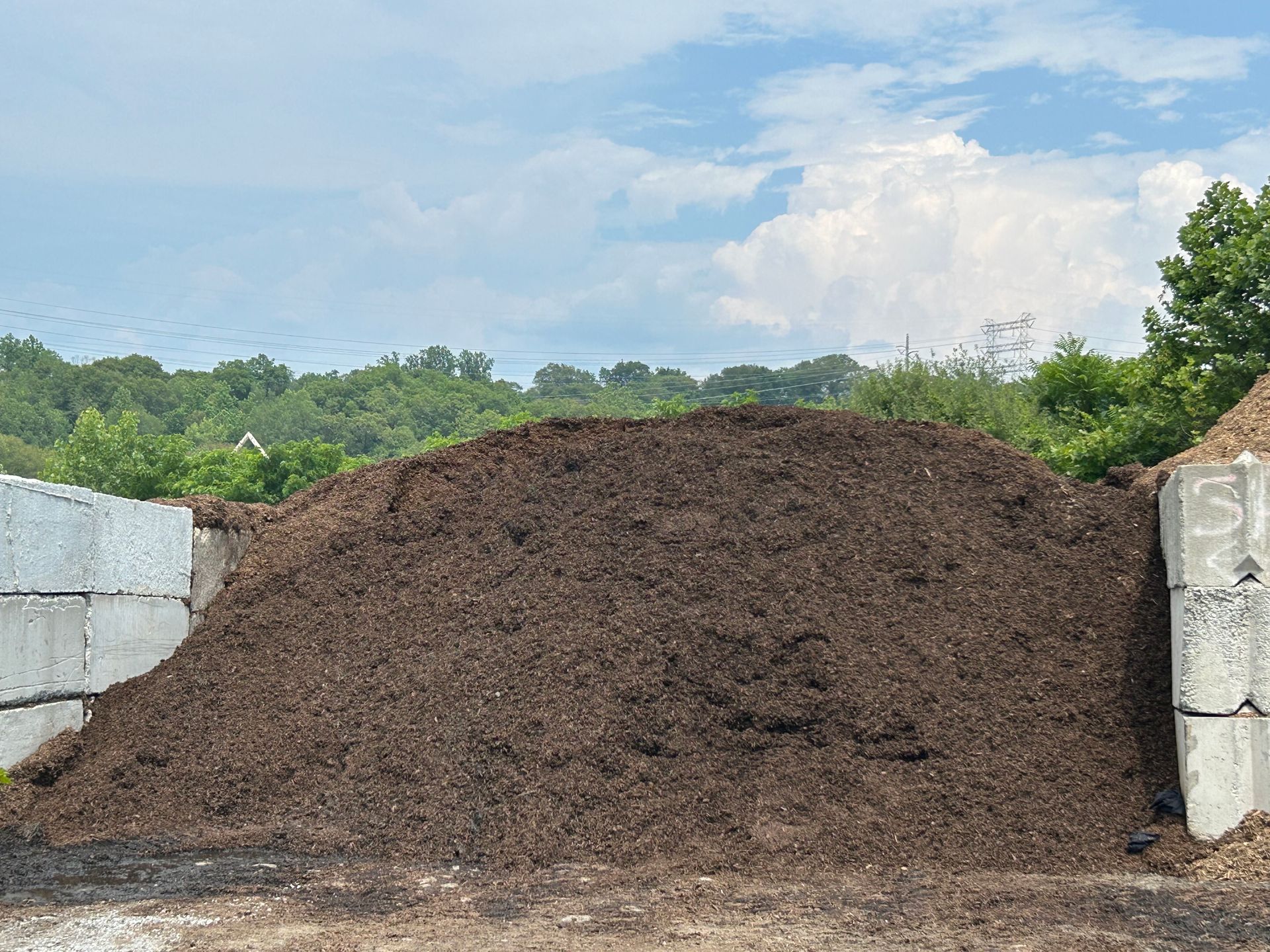 Two piles of mulch are sitting next to each other in a field.
