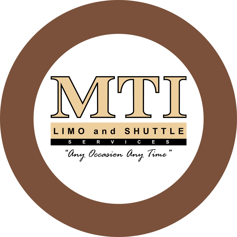 MTI Limo and Shuttle Services logo with beige and black text inside a brown circular border