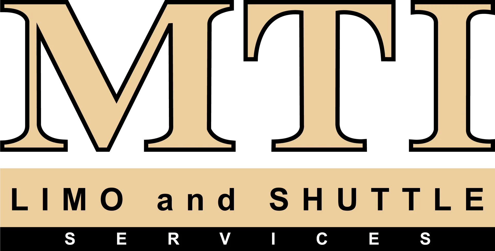The logo for MTI Limo and Shuttle Services, featuring "MTI" in tan letters above black text on a tan background.