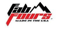 Fab Fours logo with black mountains, red and black text reading