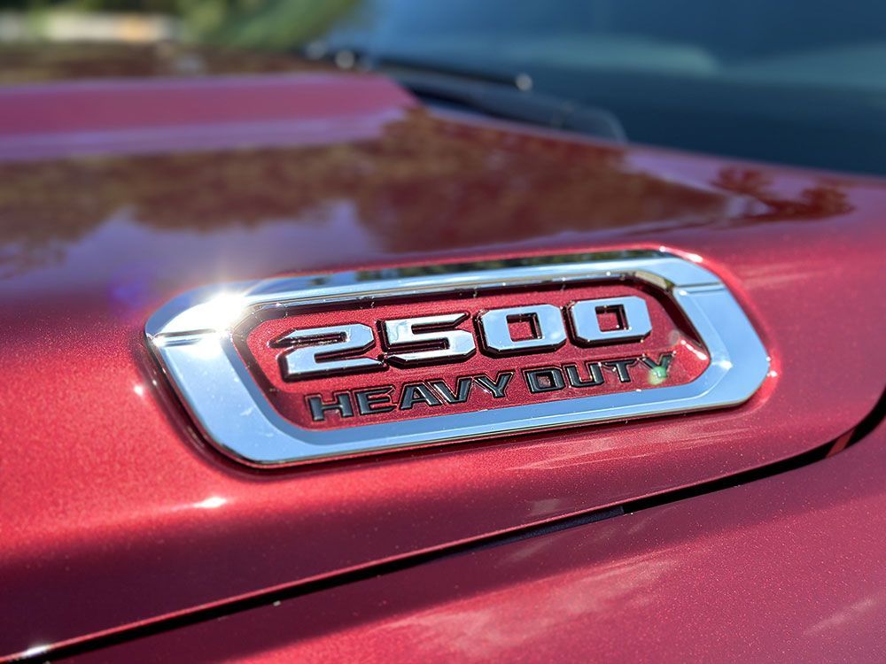 Red truck hood with a chrome 