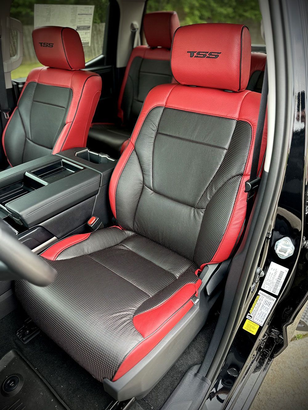 Red and black leather car seats with 
