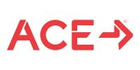 A red ace logo with an arrow pointing to the right on a white background.
