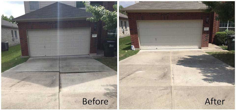 a before and after picture of a driveway.