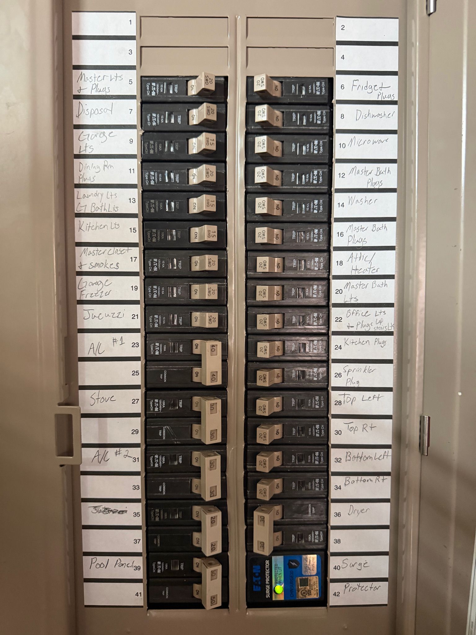 Residential electrical panel replacement with organized, labeled circuit breakers by Tier-One Electric.