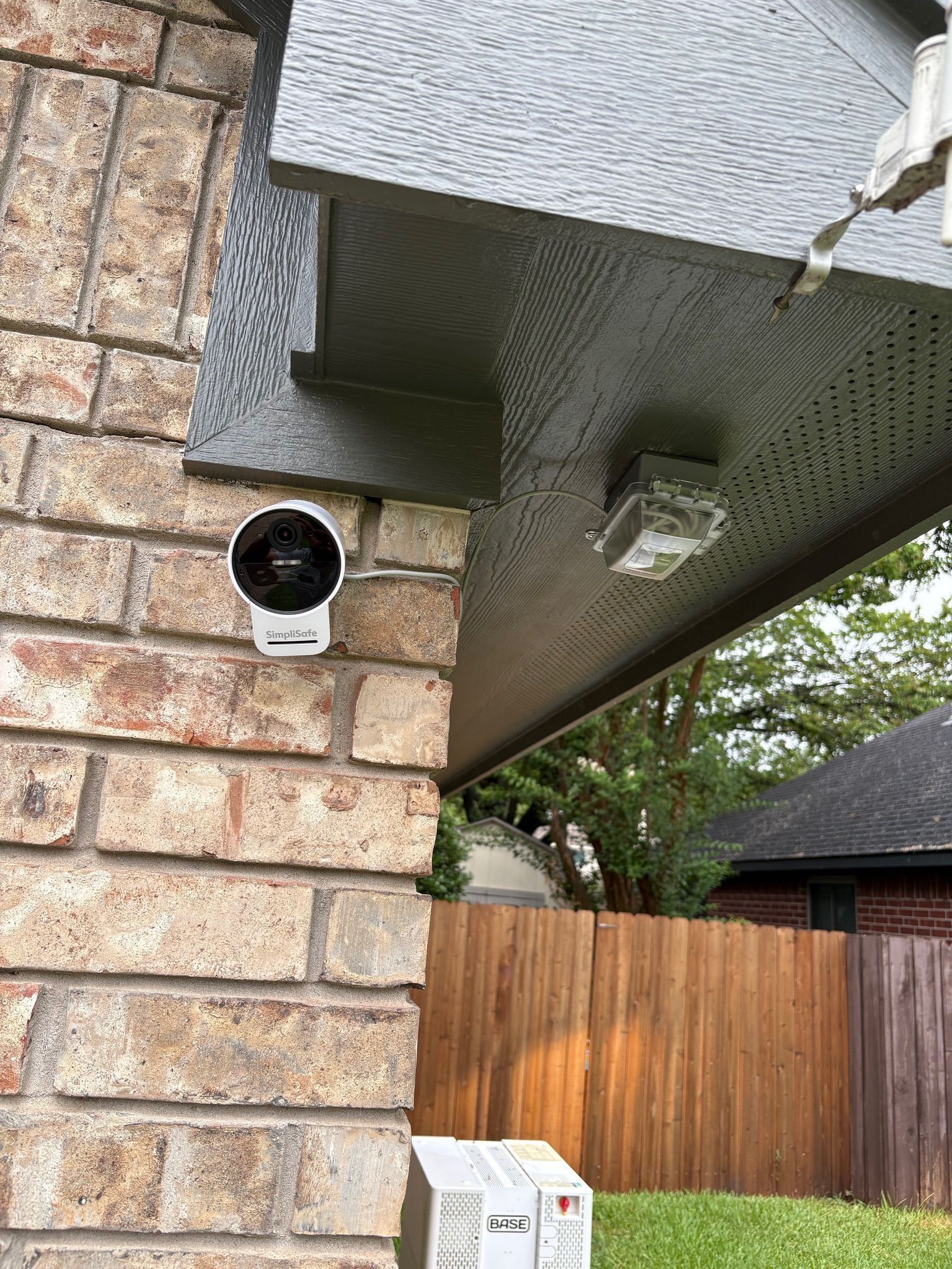 Outdoor electrical outlet installed in a home’s soffit by Tier-One Electric.