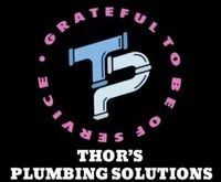Logo for Thor's Plumbing Solutions: pipes forming a TP with "Grateful to be of Service" around it.