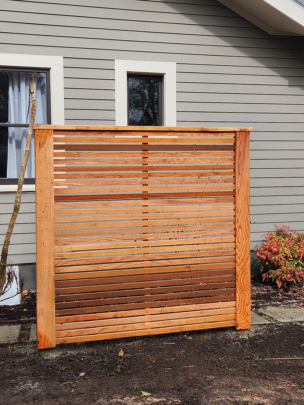 A wooden fence is sitting in front of a house