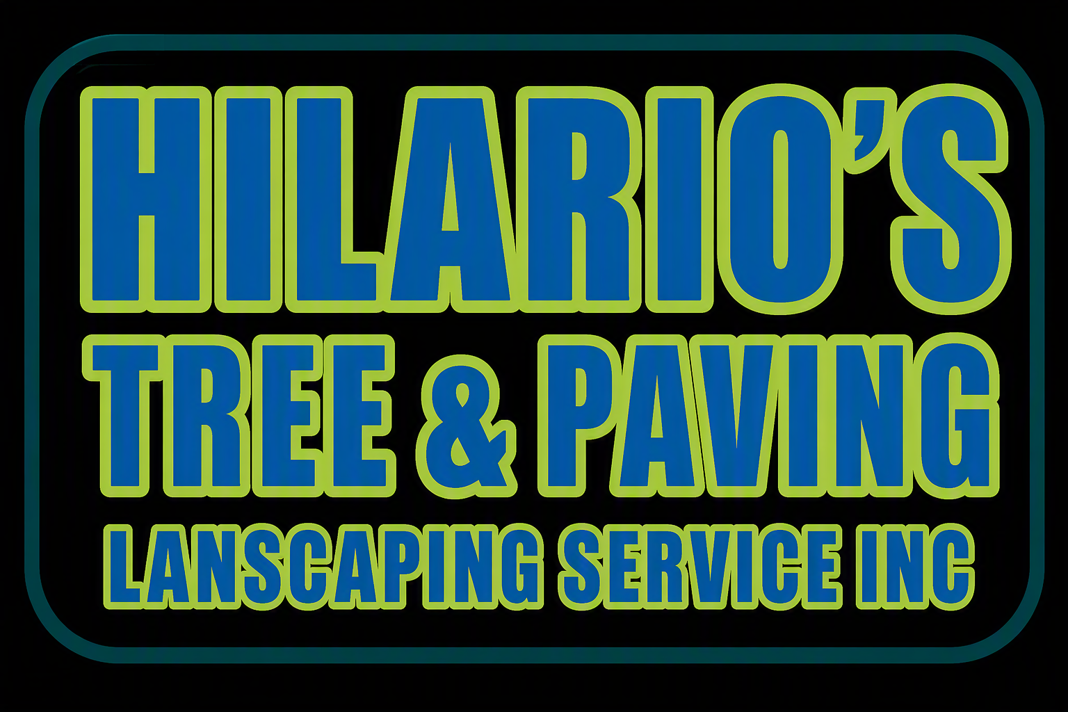Hilario's Tree & Paving landscaping service logo in blue and yellow on a black background