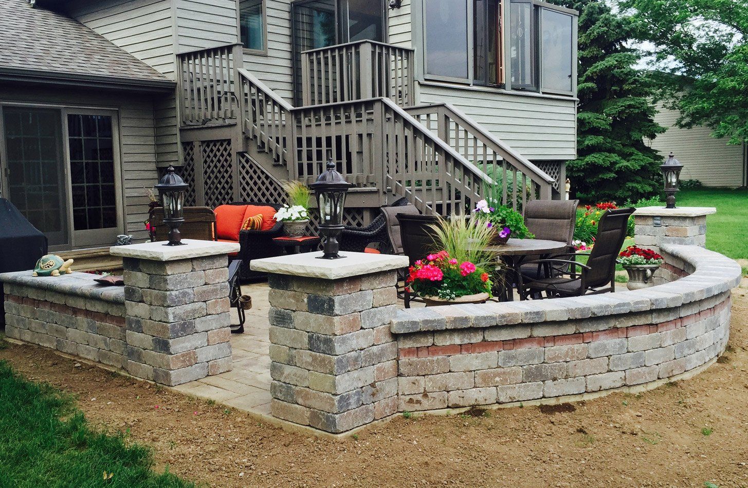 Concrete patio and retaining wall