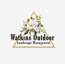 Watkins Outdoor Landscape Management logo with floral arrangement inside a golden triangle.