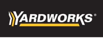 Yardworks logo with white text and yellow accents on a black background.