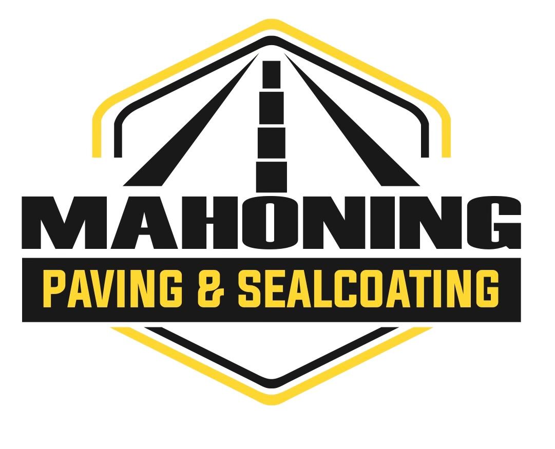 The logo for mahoning paving and sealcoating is black and yellow.