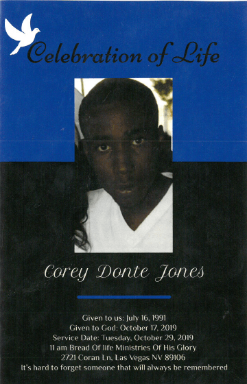 Memorial program cover with a portrait, blue-and-black background, and the title “Celebration of Life”