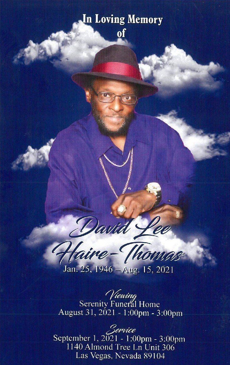 Memorial flyer with a man in a red hat against a cloudy blue sky background