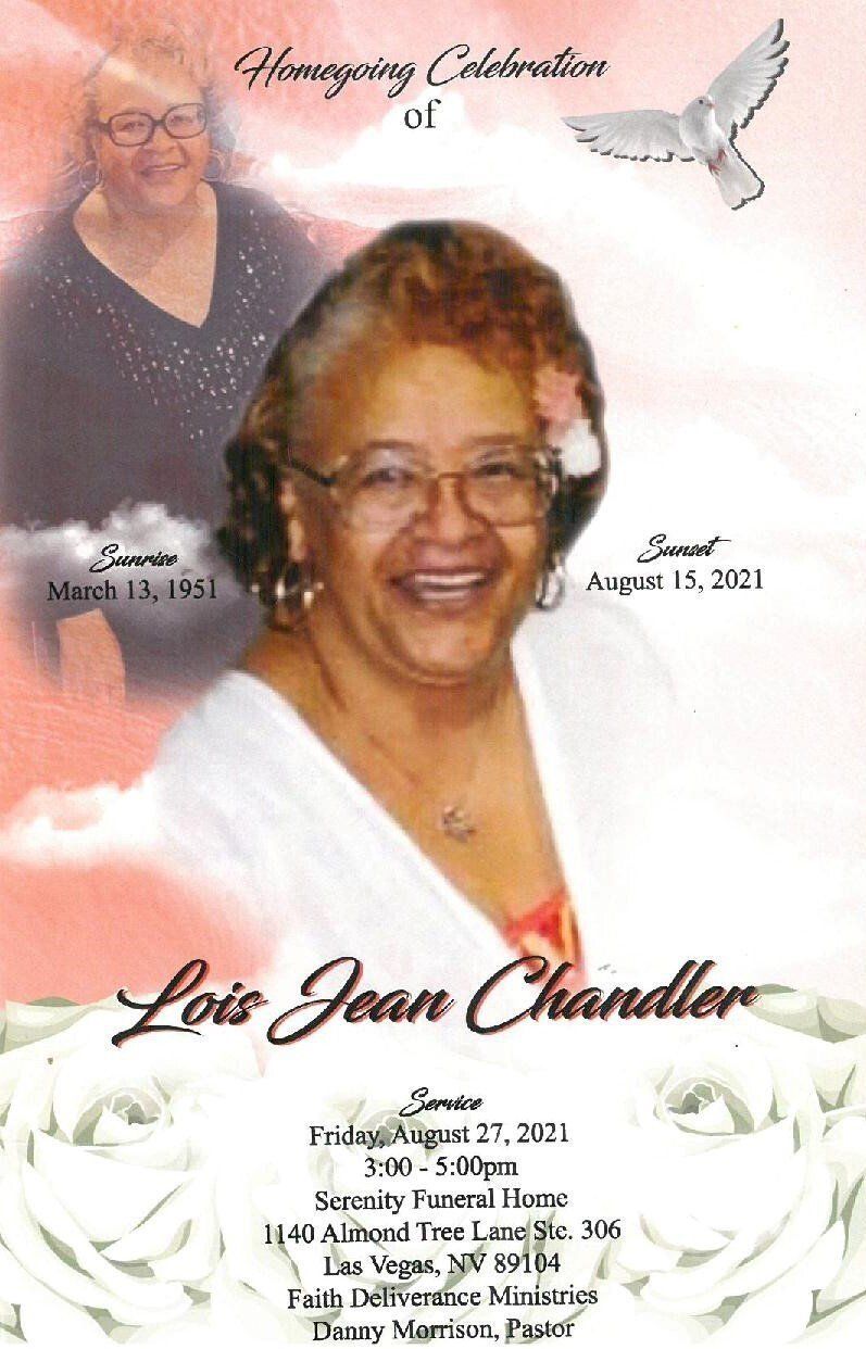 Memorial tribute poster with smiling woman portrait, white dove, pink clouds, and handwritten text.