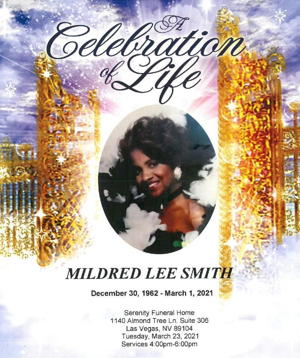 Memorial program cover with a portrait framed by gold sparkles and the title “Celebration of Life.”