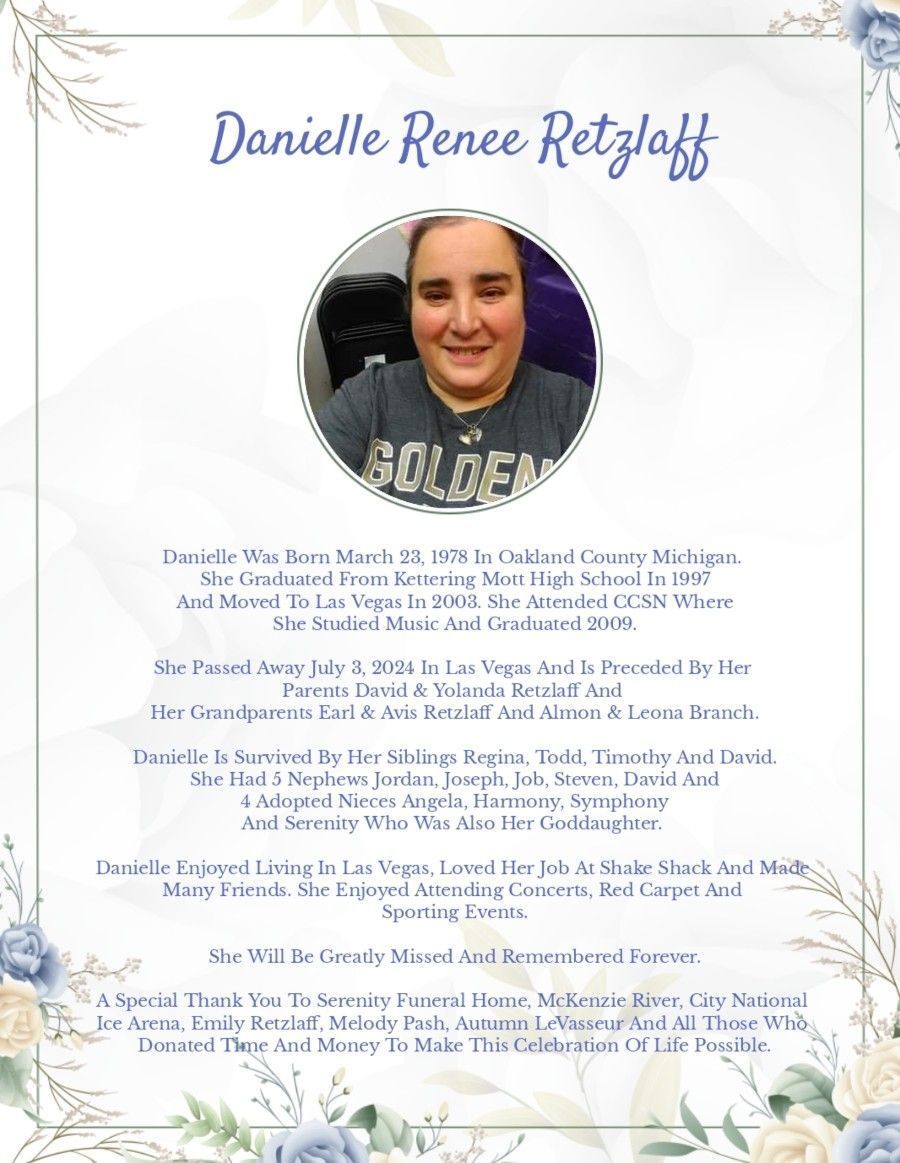 Memorial tribute page with a centered portrait and decorative floral border
