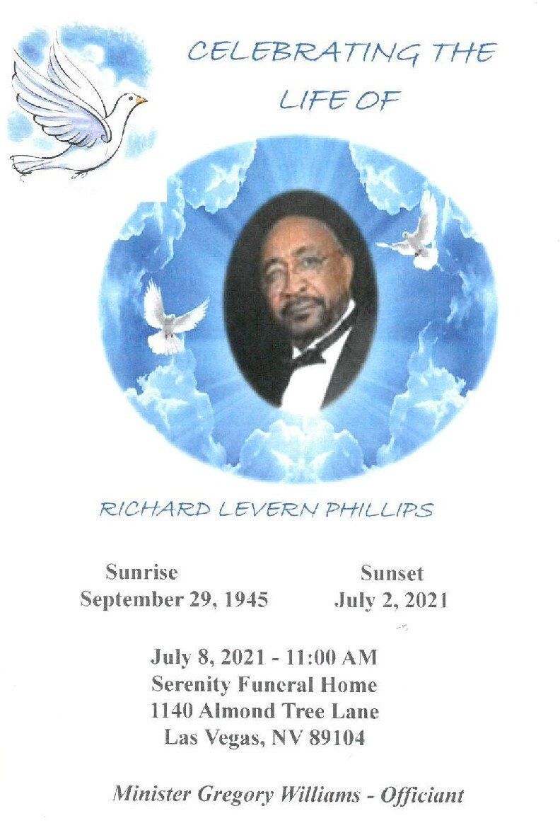 Memorial program cover with portrait, blue dove accents, and text honoring Michael Eugene Reid Jr.