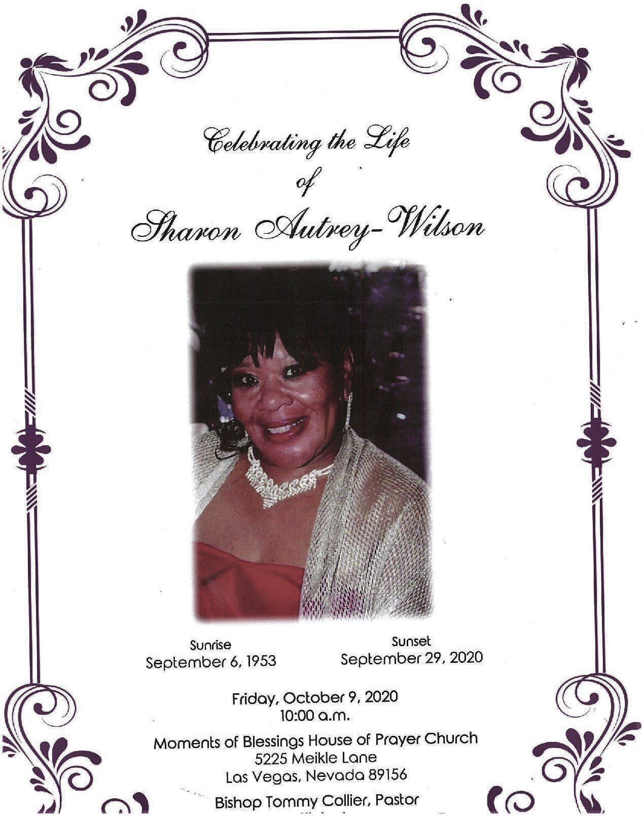 Memorial tribute flyer with purple border, portrait photo, and “Celebrating the Life” text