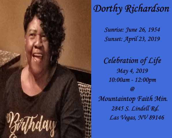 Memorial card with smiling portrait and service details on blue background