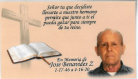 Biblical tribute poster with open Bible, Spanish verse, and memorial portrait of José Benavides Z.