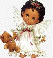 Cute doll angel in a white dress with wings, standing beside a teddy bear.