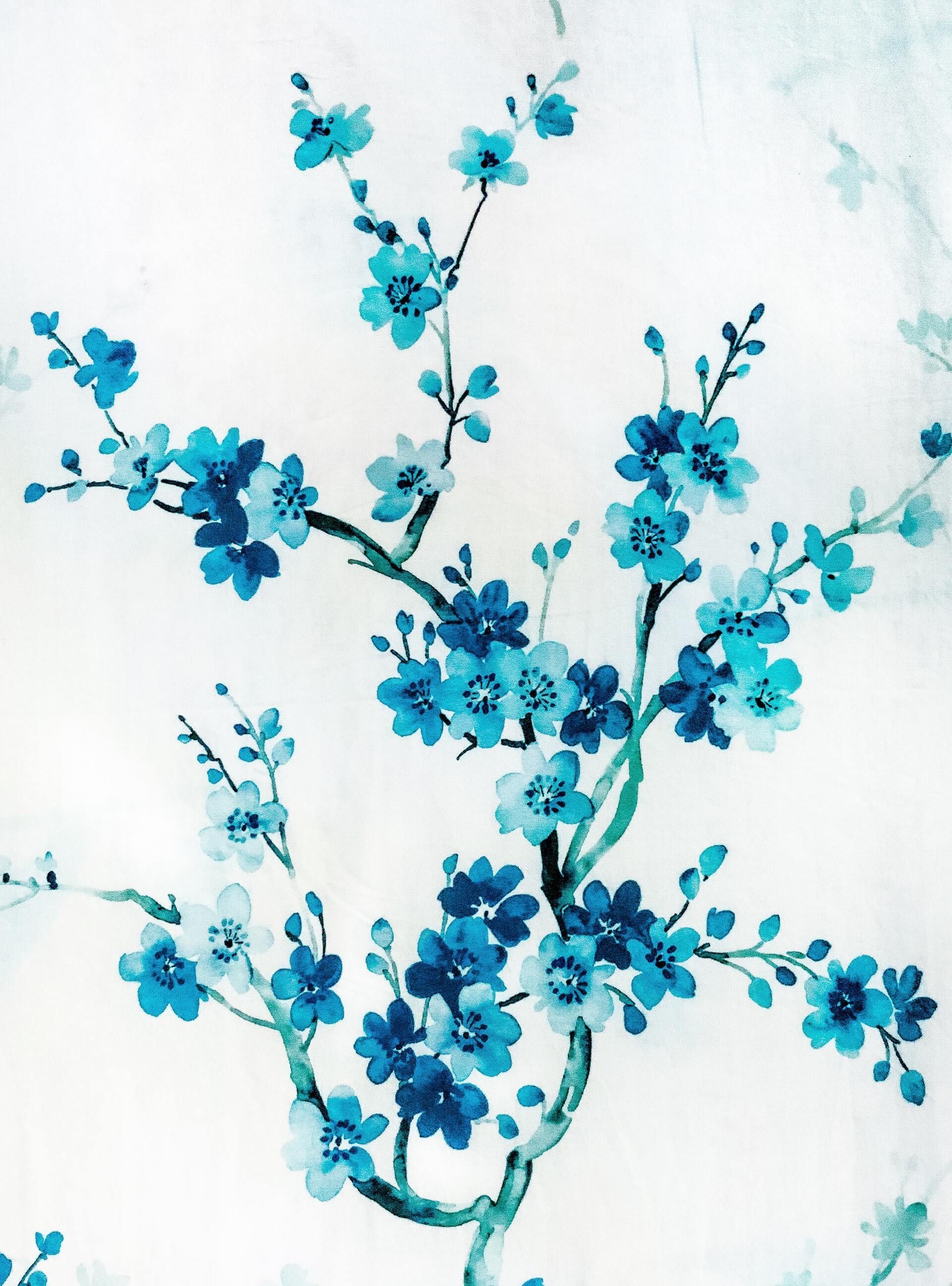 Blue floral branch painting on a white background